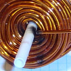 Closeup photo of burn marks on 56-turn coil