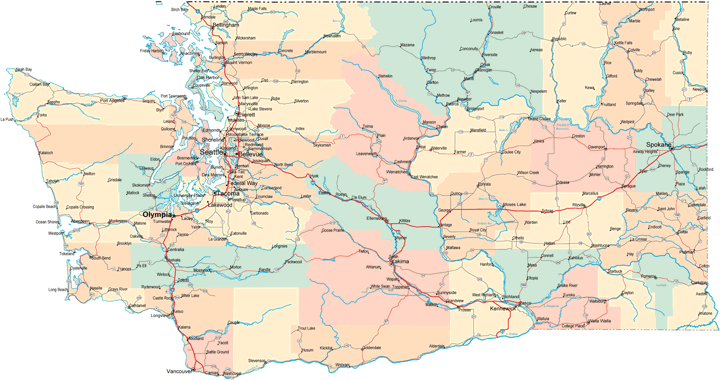 Map of counties in Washington